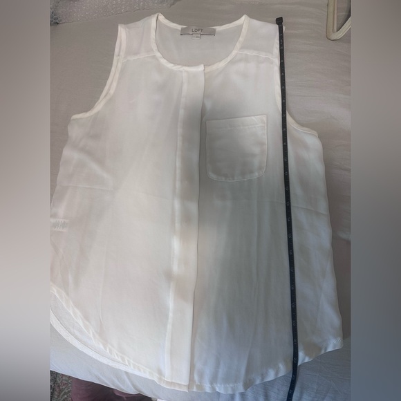LOFT Cream Sleeveless Mixed Media Blouse - Picture 5 of 5